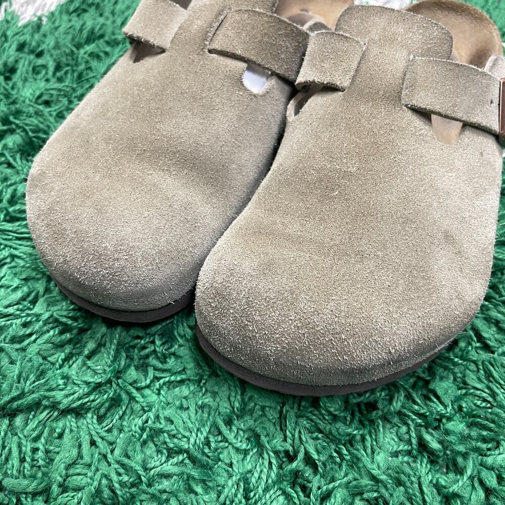 Birkenstock Boston Suede Taupe Soft Footbed Clogs Men's size 43 US 10 Pre Owned - Picture 4 of 13